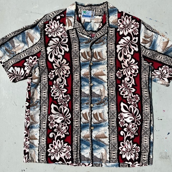 Men's RJC Hawaiian Shirt Multicolor Sailboat L Tropic Beach Luau Surf USA Island - Picture 1 of 14